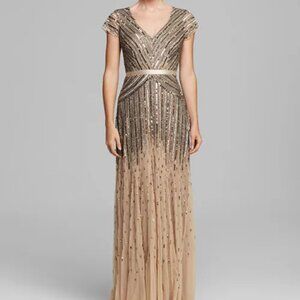 Petite Adrianna Papell V-Neck Beaded Cap Sleeve Ballgown Dress